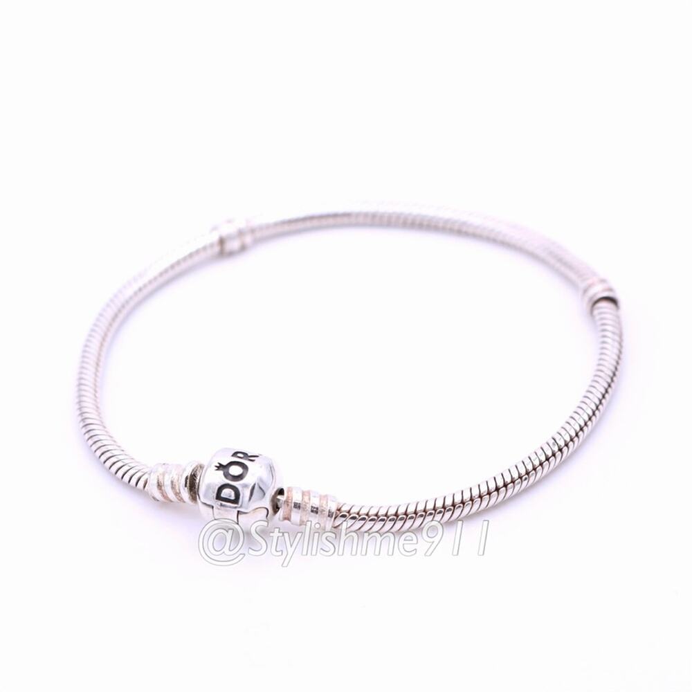 Authentic PANDORA Moments Sterling Silver Barrel Clasp Charm Bracelet
